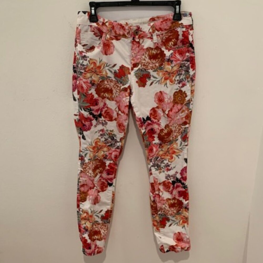 Pilcro Anthropologie mid-rise skinny flower print jeans size 28 petite